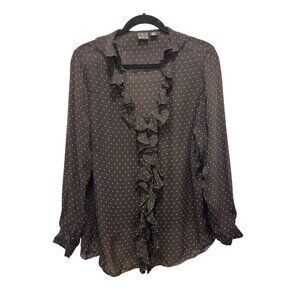 👗 2/$30 👗 Black with Small Red Polka Dot Long Sleeve Sheer Silk Blouse sz 16